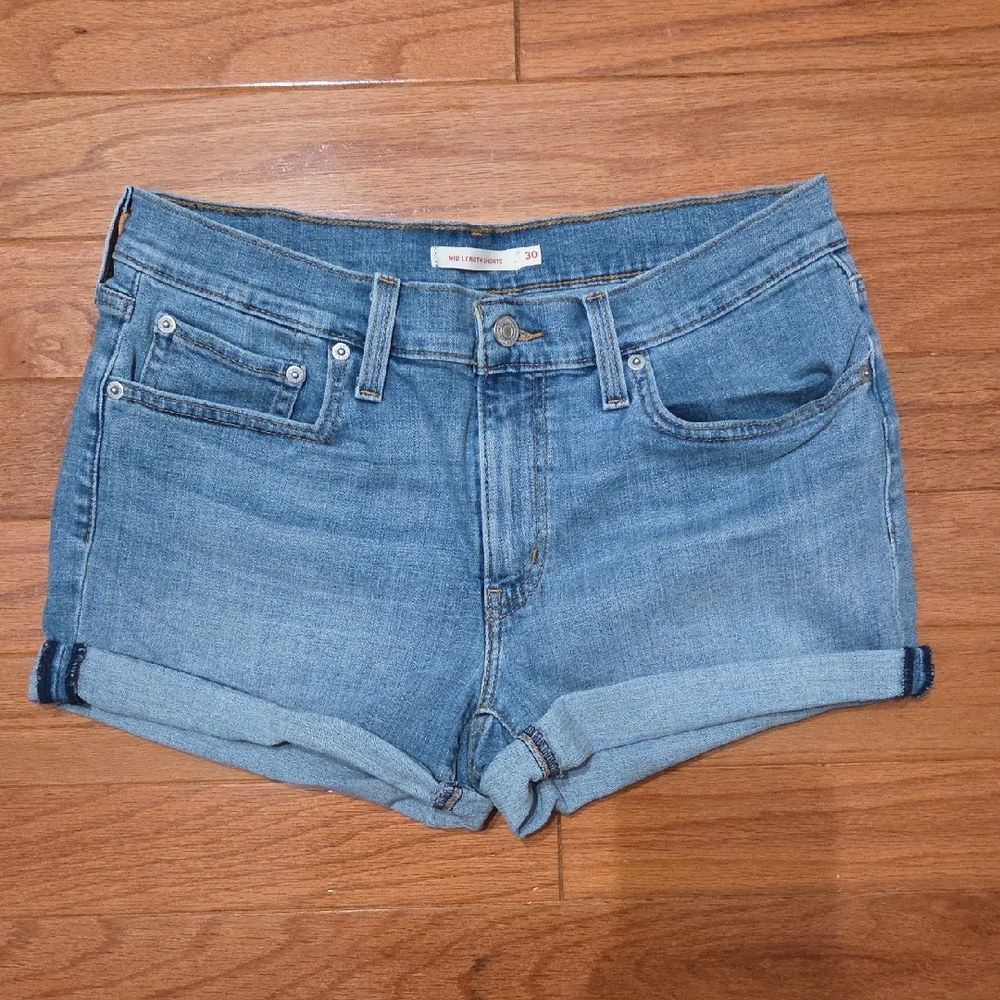 Levi's Mid Length Light Wash Denim Cuffed Shorts